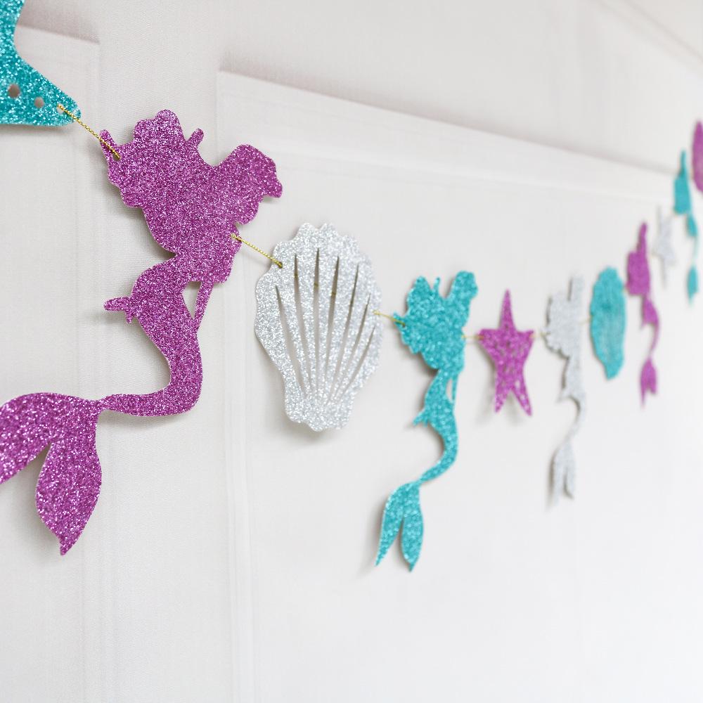 Mermaid Glitter Happy Birthday Banner - Party Decoration Flag