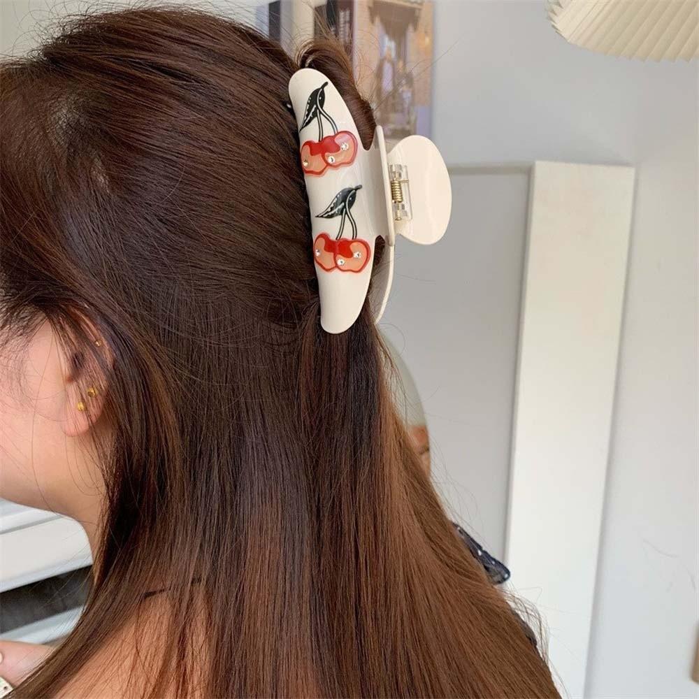 Iridescent Women Shark Clip Flower Acrylic Hair Claw Creative Rhinestone-inlay Hair Claw  Girls