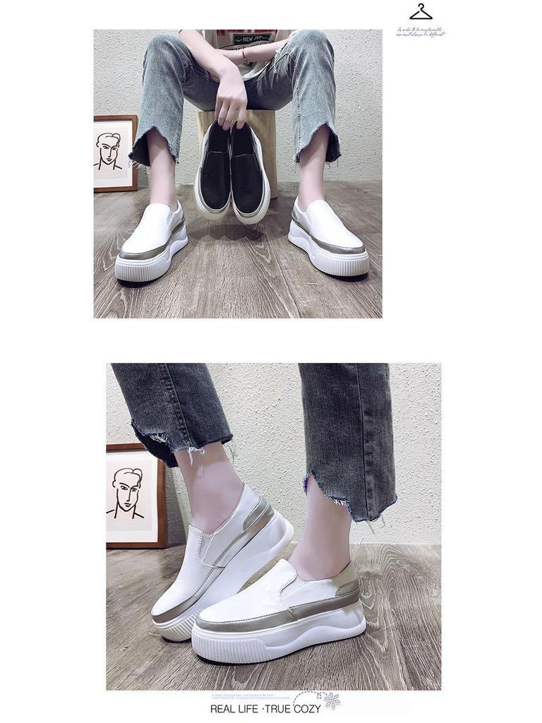 Women's 2025 Hidden Heel White Loafers - Slip-On, Lazy, Thick Sole, Korean Style Platform Shoes.