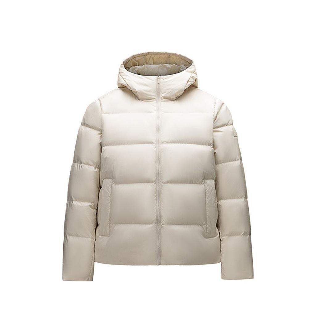 Anta Solid Color Zipper Hooded Comfortable Breathable Versatile Down Jacket Women outerwear White Tea 162517910-2
