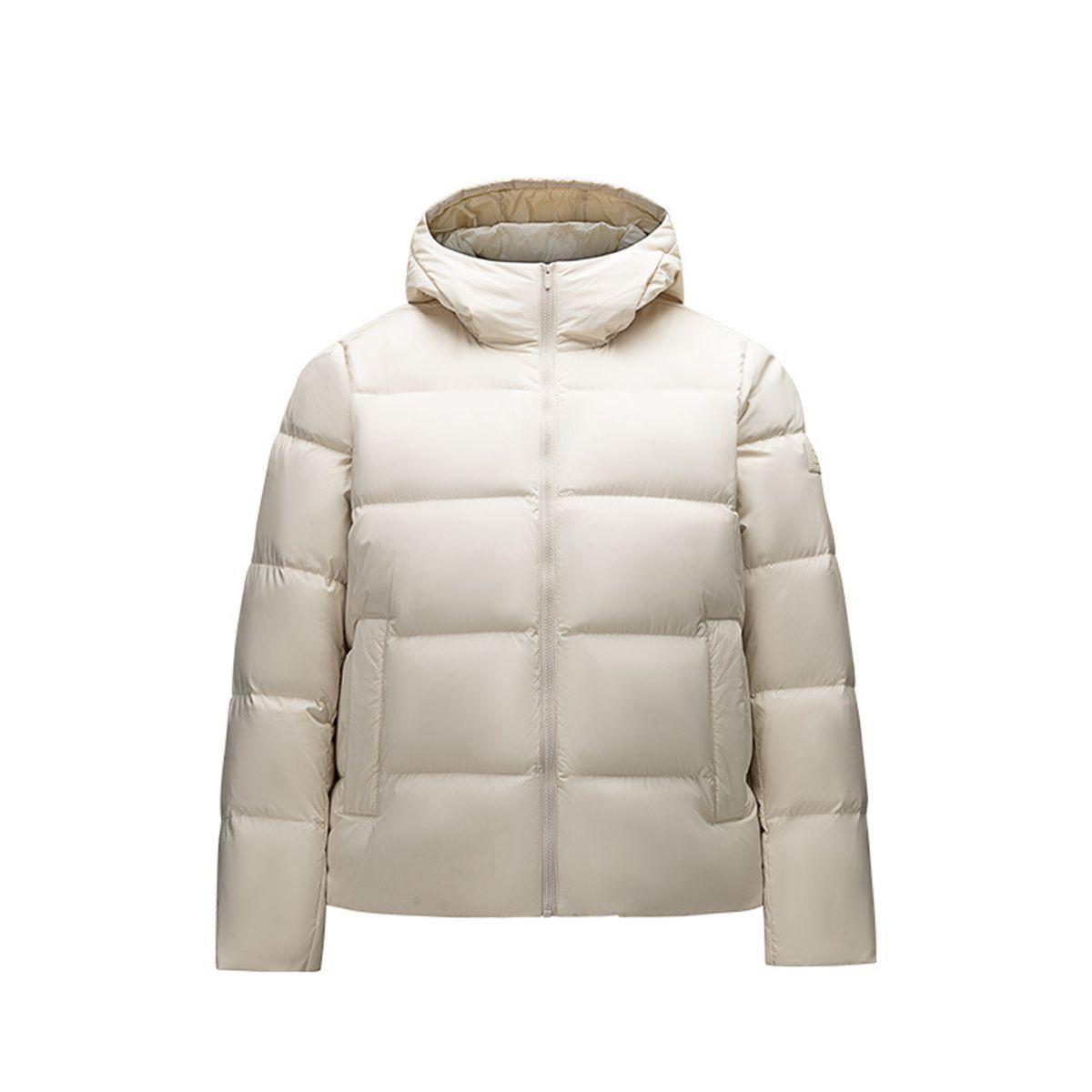 

Anta Solid Color Zipper Hooded Comfortable Breathable Versatile Down Jacket Women outerwear White Tea 162517910-2
