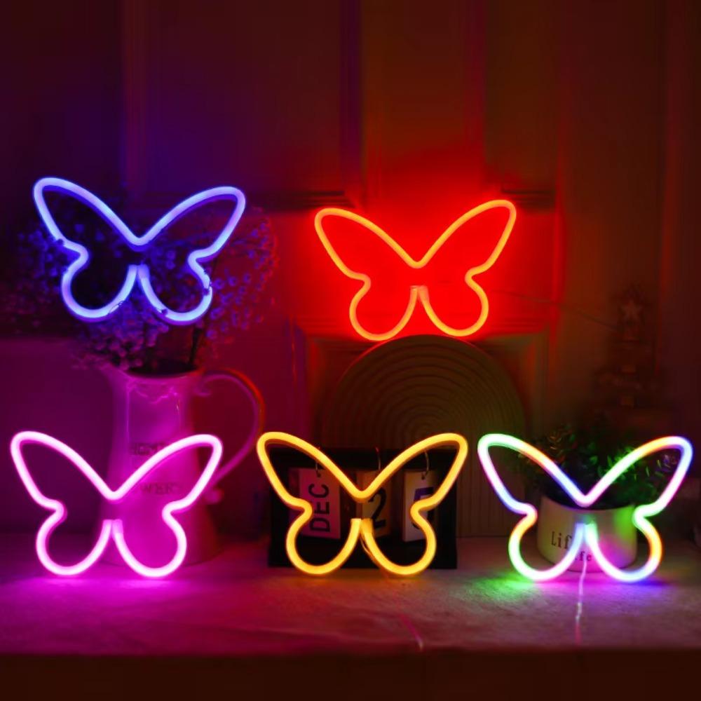 Butterfly LED Neon Sign Light, Battery Operated Novelty Neon Mini Night Light Room Birthday Home Wall Decoration Atmosphere