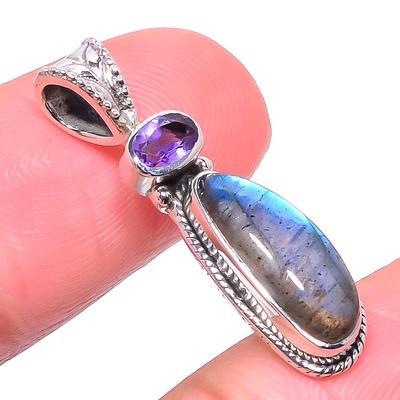 Natural Labradorite,Citrine 925 Solid Sterling Silver Jewelry Pendant 1.18" O5Z19