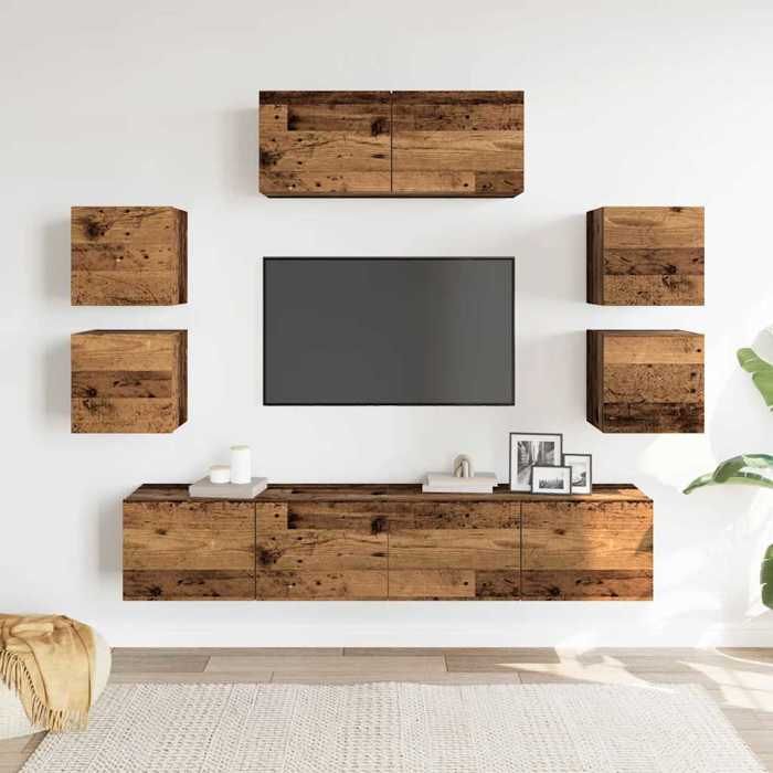 VidaXL Ensemble de meuble TV mural 7 pcs vieux bois bois d'ingénierie, meuble TV, meuble multimédia, console TV, meuble 3329013