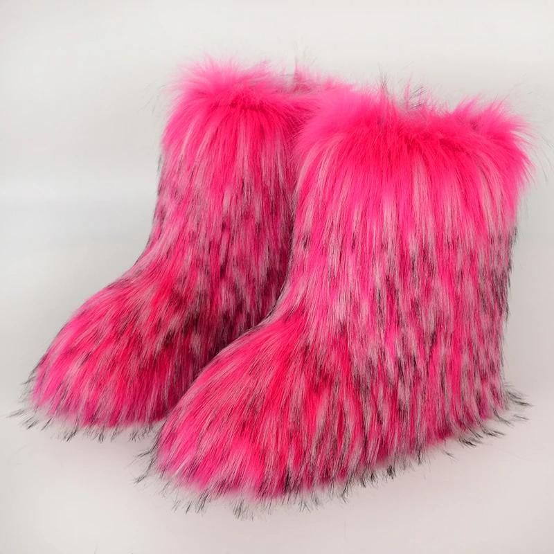 Women Winter Faux Fur Boots Woman Fluffy Plush Warm Snow Boots Luxury Footwear Girls Furry Fur Bottes Fashion Winter Shoe