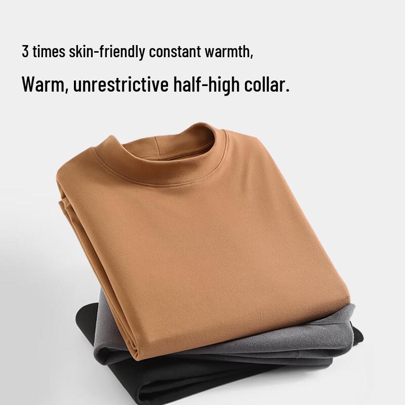 TonLion Men's Fleece-Lined Semi-High Collar Thermal T-shirt