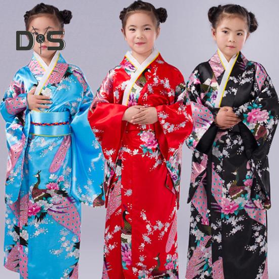 1 sada Dívčí tradiční kimono pyžamo Živé barvy Květinový potisk páv Snadné nošení Pohodlné kimono