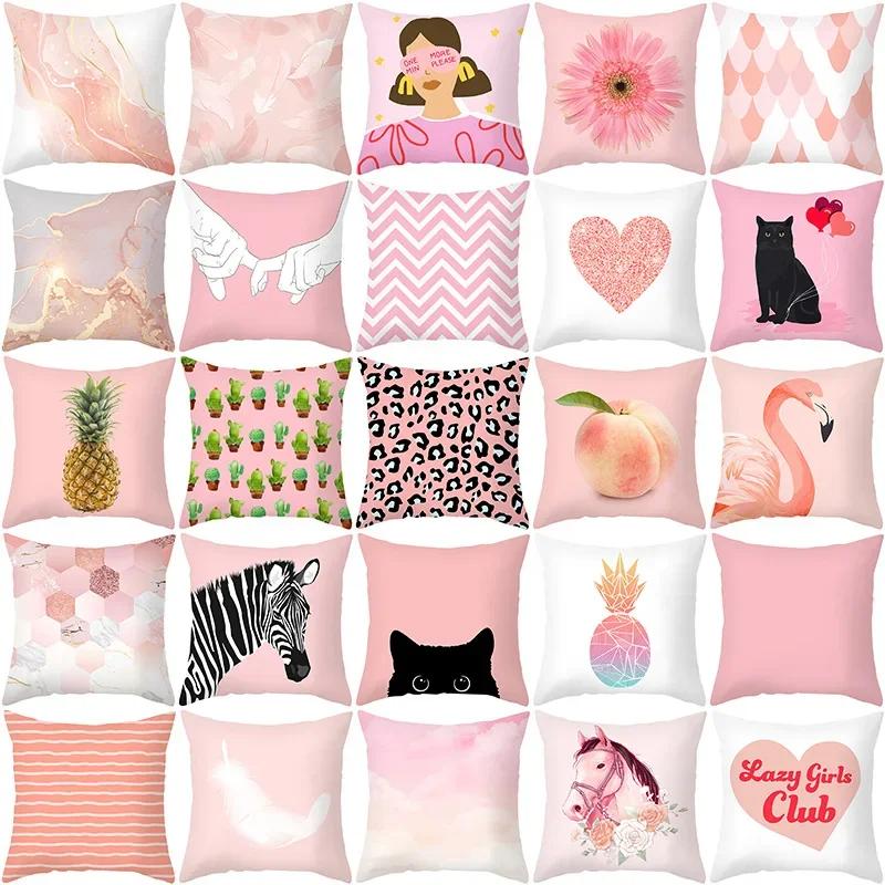 Vikama Pink Aesthetic Pillow Covers Set Cute Animal & Pattern Cushion Cases For Girls Bedroom Sofa Living Room Home Decor