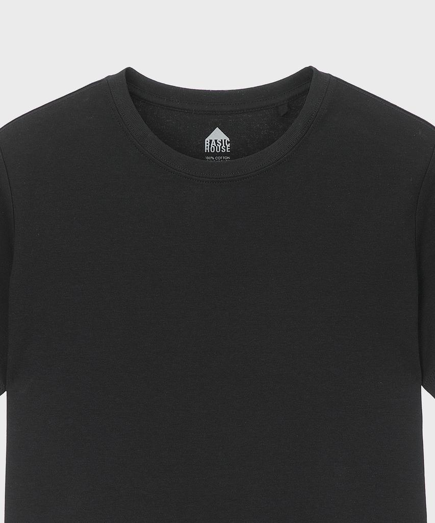 BASIC HOUSE Women'S Round Crop Short Sleeve T-Shirt Black Lats0202