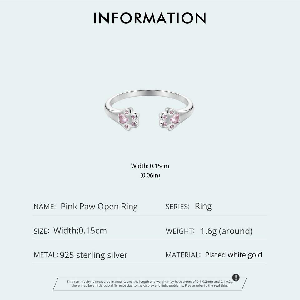 BAMOER 925 Sterling Silber Rosa Pfotenring 925 Sterling Silber+Pavé Fassung CZ+plattiertes Weißgold Für Damen Edler Schmuck