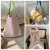 Large Capacity Stripe Canvas Bag Pleated Shoulder Strap Cloth Shoulder Bag Cute Tote Bag  Women