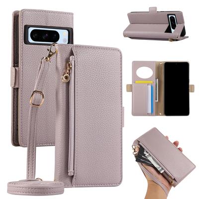 Crossbody Zipper Cards Solt Wallet Leather Case For Google Pixel 9 Pro XL 8 8A 7 7A 6 6A Makeup Mirror Long Lanyard Book Cover