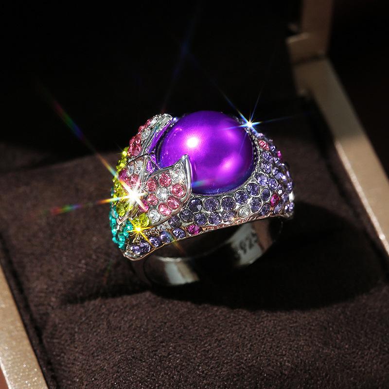 1Pc Fashionable Retro Exaggerated Full Synthetic Zircon Petal Ring Fashion Ring
