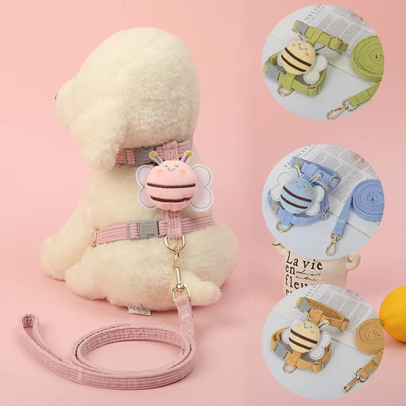 Cartoon Bee Shape Outdoor Cat Carrier Leash Set Adjustable Small Dog Carrier Walking Anti-Lost Leash Pet Products