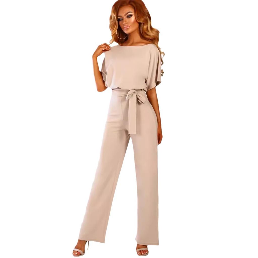 QICED Spring Summer Fashion Lace-up Short Sleeve Jumpsuit for Women