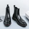 Luxury Brand Sharp Pointed Chelsea Men's Boots Low Heeled Business Formal Leather Boots High Quality Mens High Top Leather Shoes