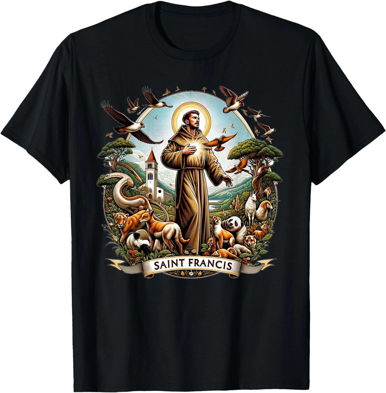 Saint Francis of Assisi Catholic Animals T-Shirt , Unisex Tee M