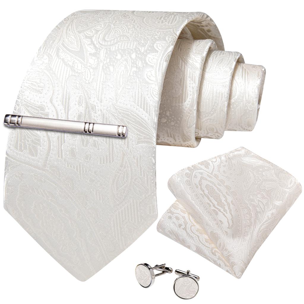 USA Silke slipssett for menn med klips Paisley stripete, firkantede mansjettknapper