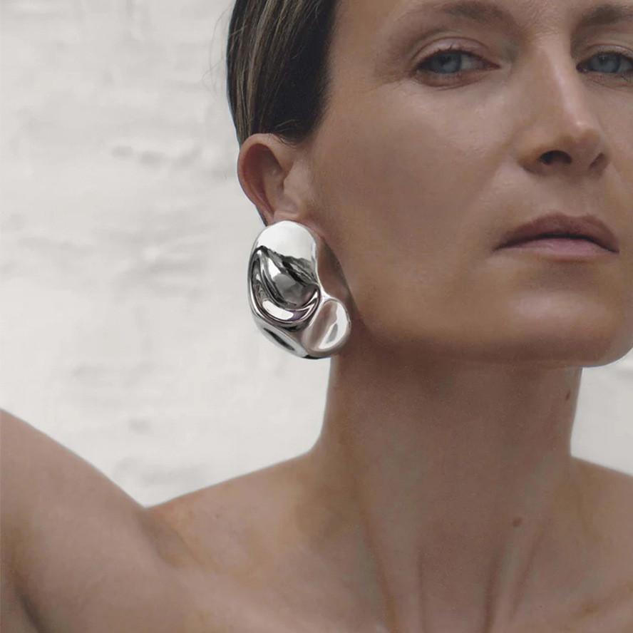 Stainless Steel Geometric Earrings For Women With Wrinkled Style For Fashion Casual Wear