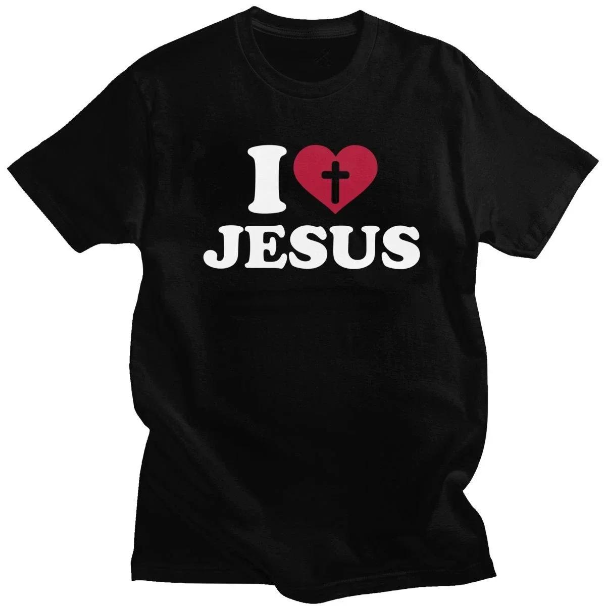

I Love Jesus T Shirt for Men Short Sleeved God Cross Religion T-shirt Church Christian Tshirt Fashion Street Tee Top Gift - ... S
