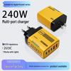 240W Multi-Port Charger with Lights, 3 USB-C PD + 2 USB, US/EU Plug, Compatible with Apple & Huawei Devices