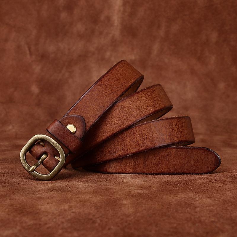 Retro Hong Kong Style Fashion Trend Versatile Decorative Thin Belt Women'S Genuine Leather First Layer Cowhide Needle Buckle Women'S Narrow Belt Wome