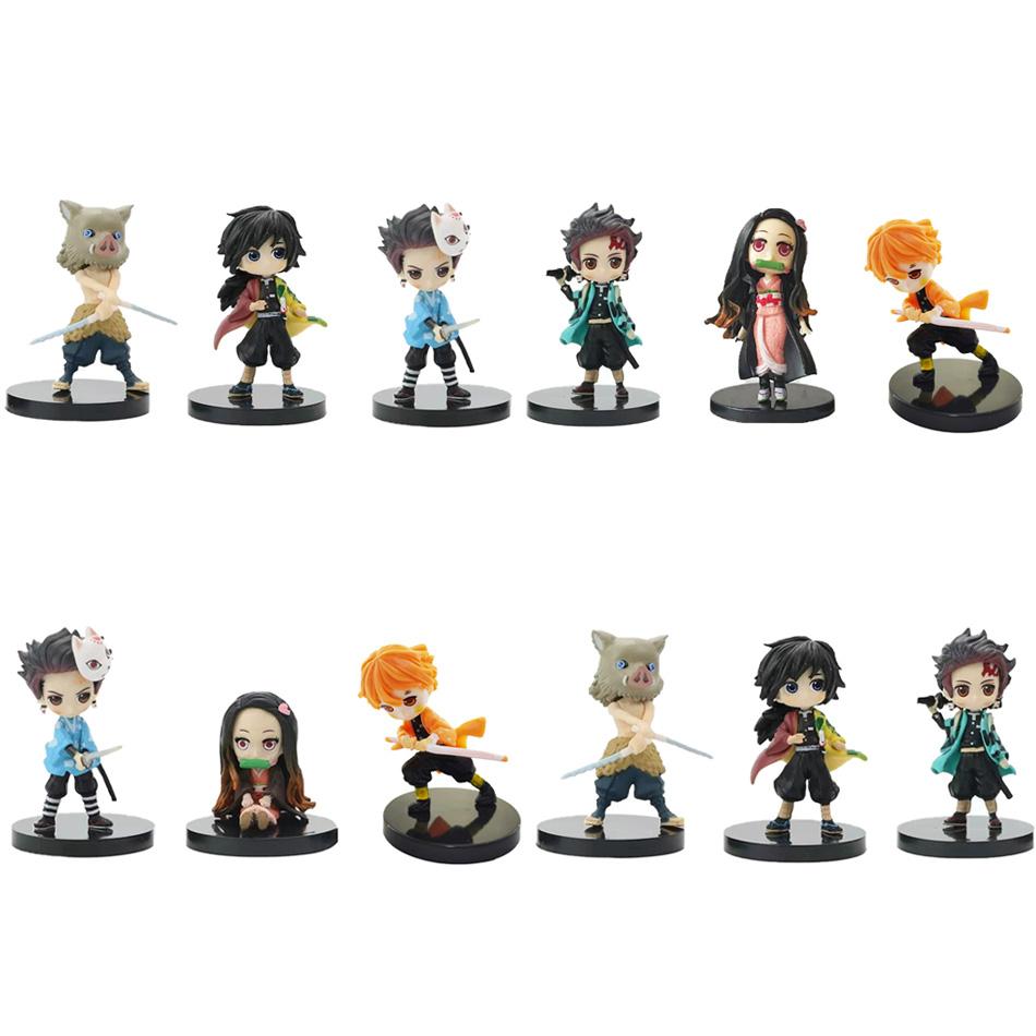 Q Posket Figur Dämonentöter Mini-Figur 6 Stück/12 Stück/Sets Kimetsu No Yaiba Kleine PVC-Puppen Schreibtischdekoration