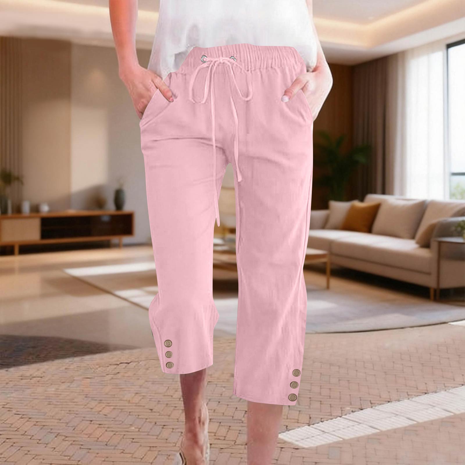 

Women s Casual And Fashionable Color Loose Pants With Pocketes XXXL рожевий