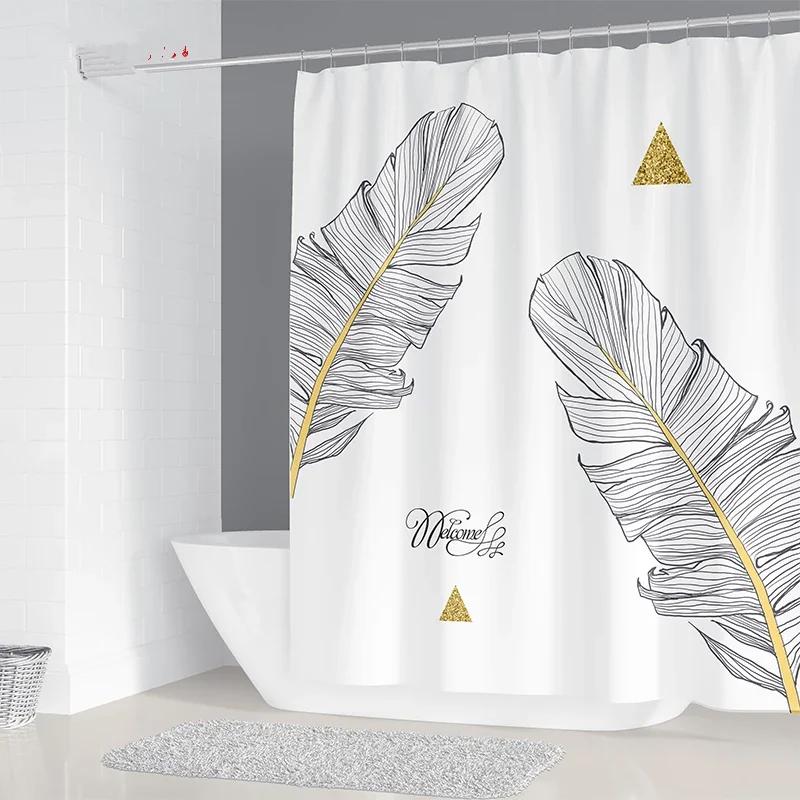 Prosty Geometryczny Nordycki Żyrandol Drukowany Zasłona Prysznicowa do Łazienki Poliestrowa Wodoodporna Dekoracja Domu Zasłona z 12 Haczykami