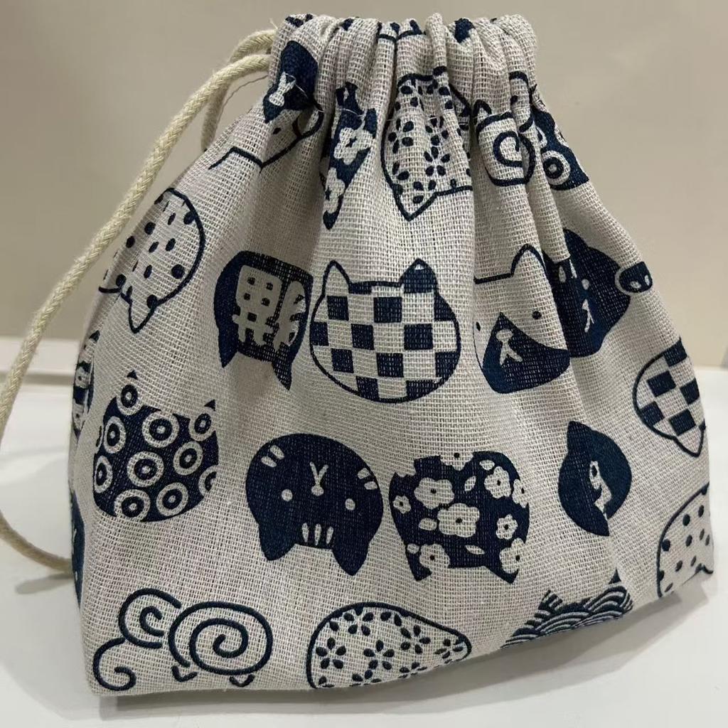 Japanese Style Cute Drawstring Lunch Bag Storage Bag Travel Picnic Portable Bento Storage Bundle Tote Pouch Cutlery Storage Gift