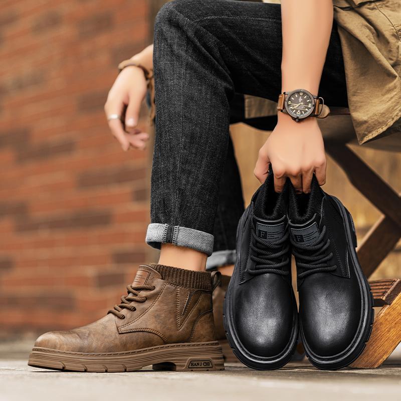 Fashion Vintage Brown Ankle Boots High Quality Casual Handmade Leather Booties Lace-up Hot Selling Luxury Brand Walking Male Shoes