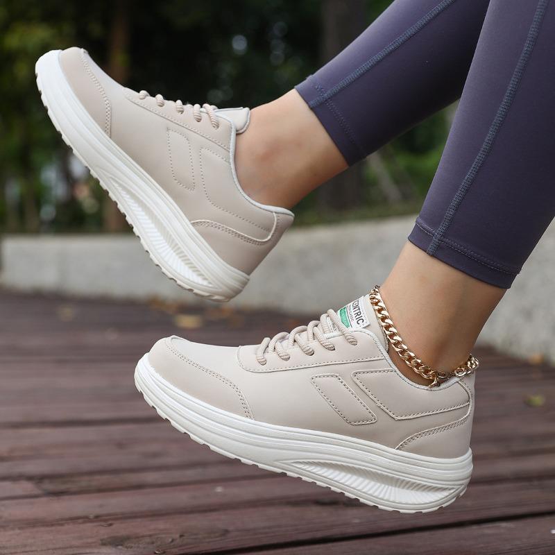 White Platform Women's Sneakers 2025 Autumn Lace-Up Thick Bottom Sports Shoes Woman Pu Leather Breathable Walking Shoes Female