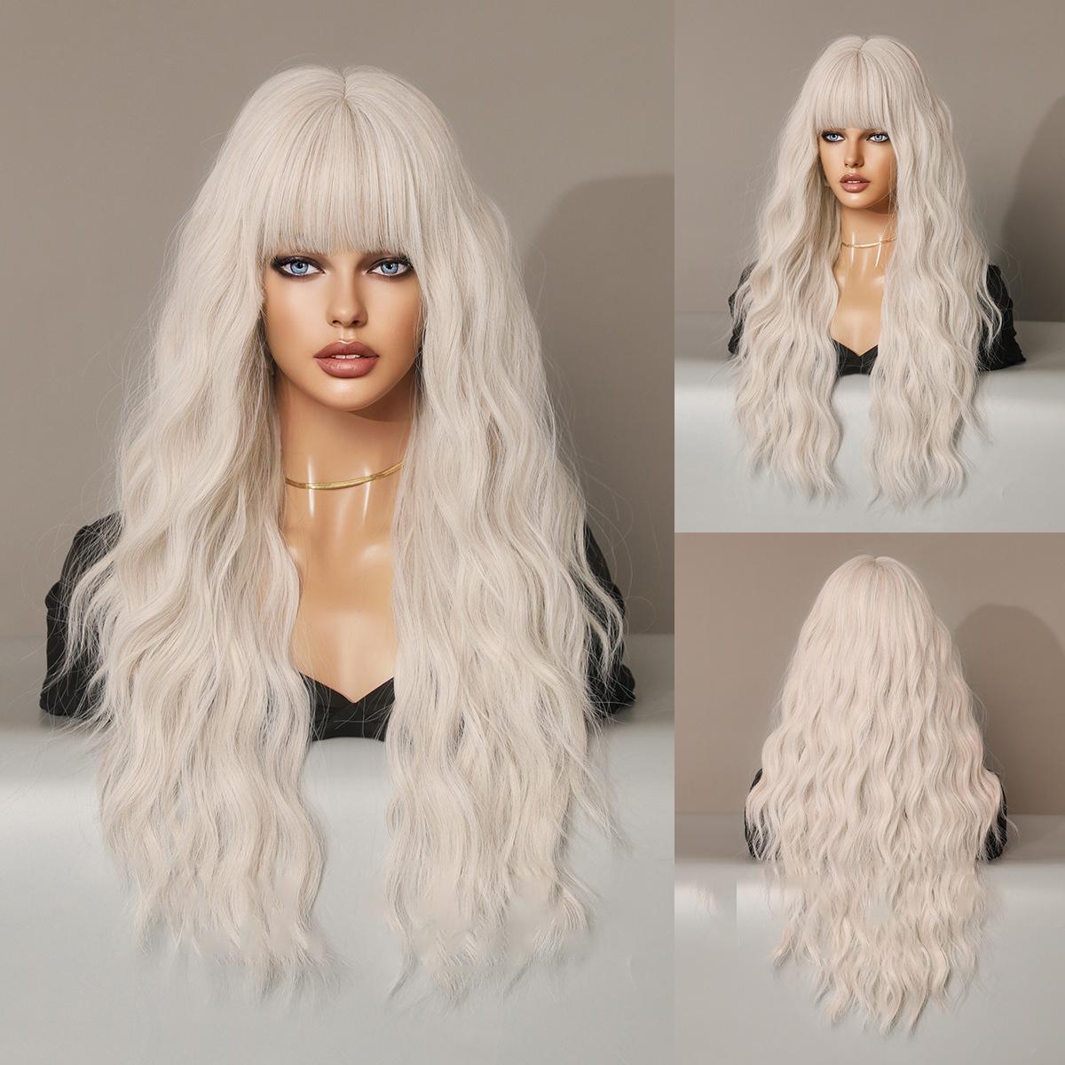 

Женский искусственный парик 67 см, волосы из белого золота, волнистый парик, полное покрытие головы, сетка для волос в виде розы, головные уборы, украшение для красоты, парик 67cm 26.37Inch платиновый