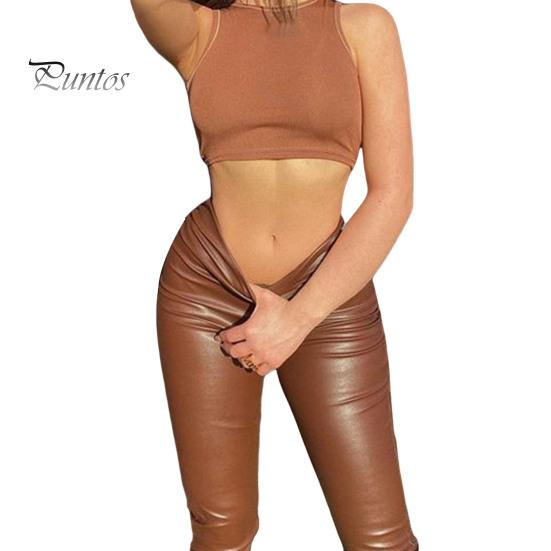 Women Pants Spring Autumn Solid Color High Waist Good Stretch Slim Pencil Fit Faux Leather Trousers Sexy Hip Lift Streetwear Lady Leggings