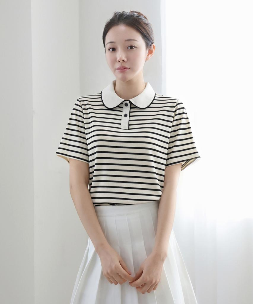 Keulleiseu Pretty Line Collar T-Shirt_Pink
