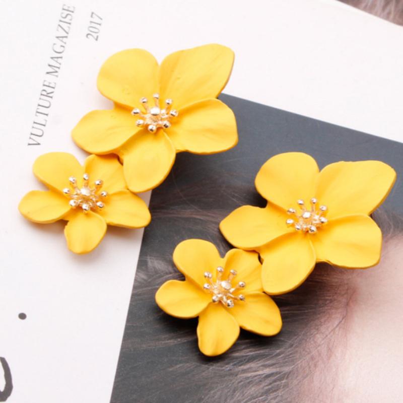 

Korean Big Double Flower Drop Earrings Summer Beach Party Metal Statement Earring For Woman Boho Fashion Jewelry Girl Gift A2