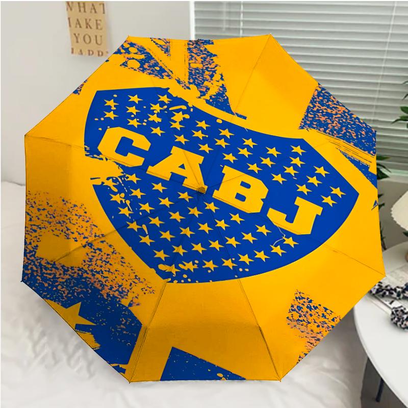 Club Atlético Boca Juniors Print Automatic Umbrella, 8 Rib Iron Frame, Plastic Handle, Suitable for Outdoor Travel &Daily , Ideal Gift