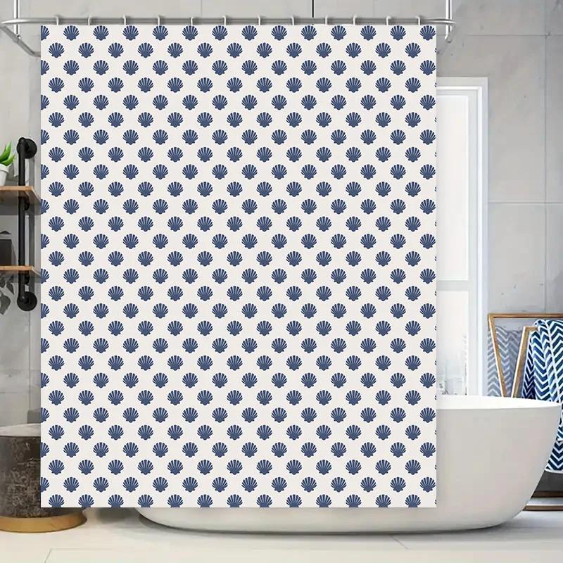 

Shower Curtain Flower Pattern Bath Rug Polyester Waterproof Washable Decorative White Blue Shell Print Indoor Shower Curtains W60H190(CM)-1 Pcs