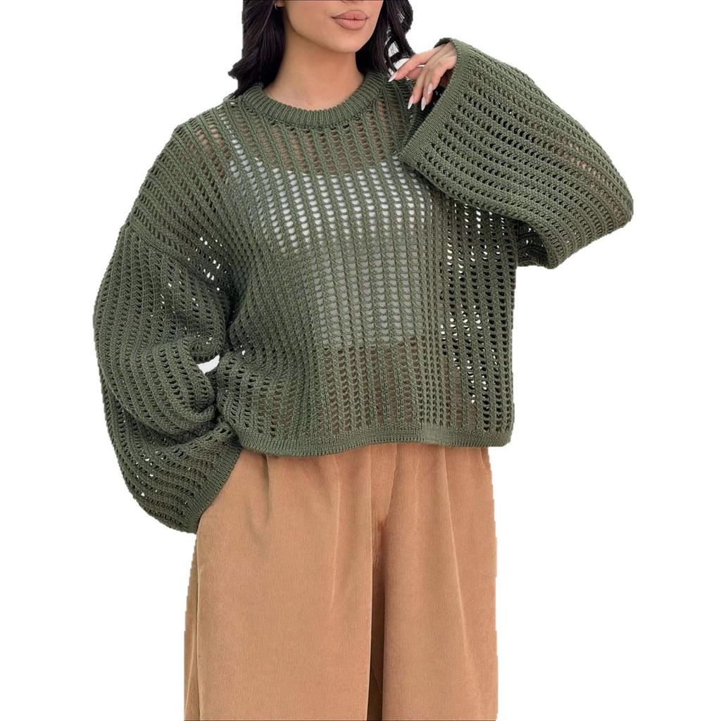 Autumn 2025 Loose Knit Hollow Sweater for Women - European & American Fashion