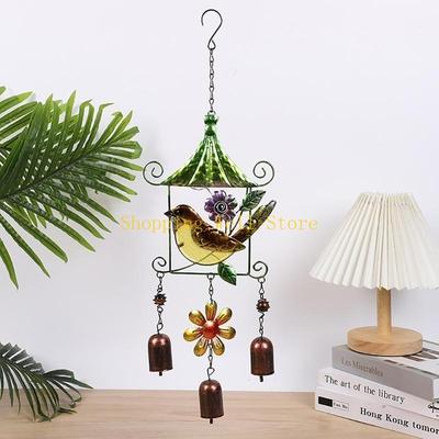 KX4B Painted Glass Bird Butterfly Iron Wind Chimes Pendant Vintage Hanging Decorations