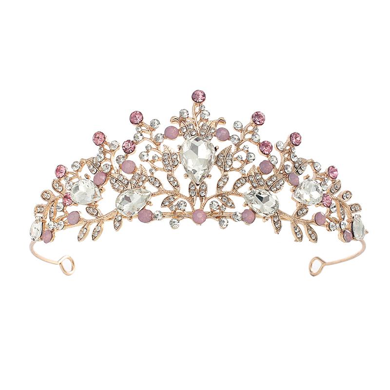 Crystal Wedding Tiara for Women,Royal Queen Crown,Rhinestone Princess Tiara Hair Accessories for Quinceanera Pageant Prom Pink Pink&Headbands