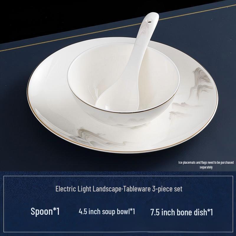 Abay Gold-Rim Bone China Dinnerware Set with Waterscape Design