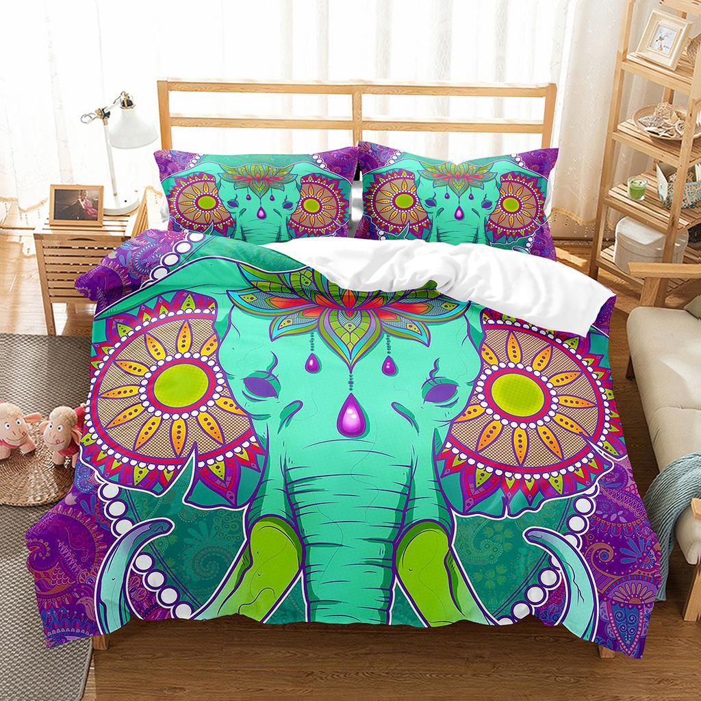 Colourful Cartoon Elephant Duvet Cover Set King Queen Size for Kids Boys Girls Bedding Set Cute Wild Animals Comforter Cover