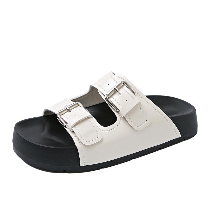 

Fashion casual platform belt buckle muffin slippers women s summer wear 2025 new beach shoes silver cool slippers 35