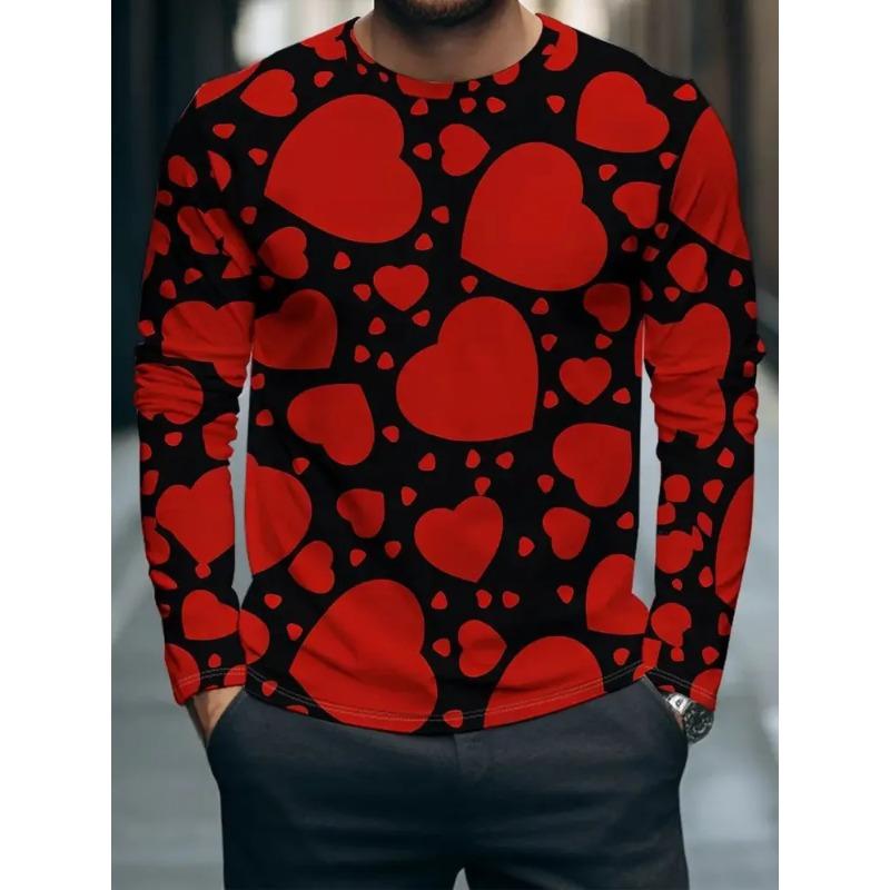 Autumn and Winter Men's 3D Printed Crew Neck Long Sleeve T-Shirt
