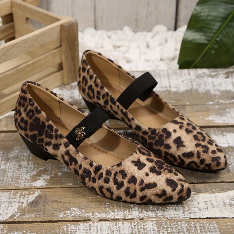 Women'S Leopard Print Pointed-Toe Flats with Ankle Strap - Breathable Fabric Upper, Comfortable Rubber Sole Vintage Style for Casual or Formal Outfits