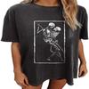 Übergroße Grafik-T-Shirts für Damen Schwarz Vintage Skelett Totenkopf Shirts Baumwolle Baggy Rundhals-T-Shirt Grunge Lockere Oberteile