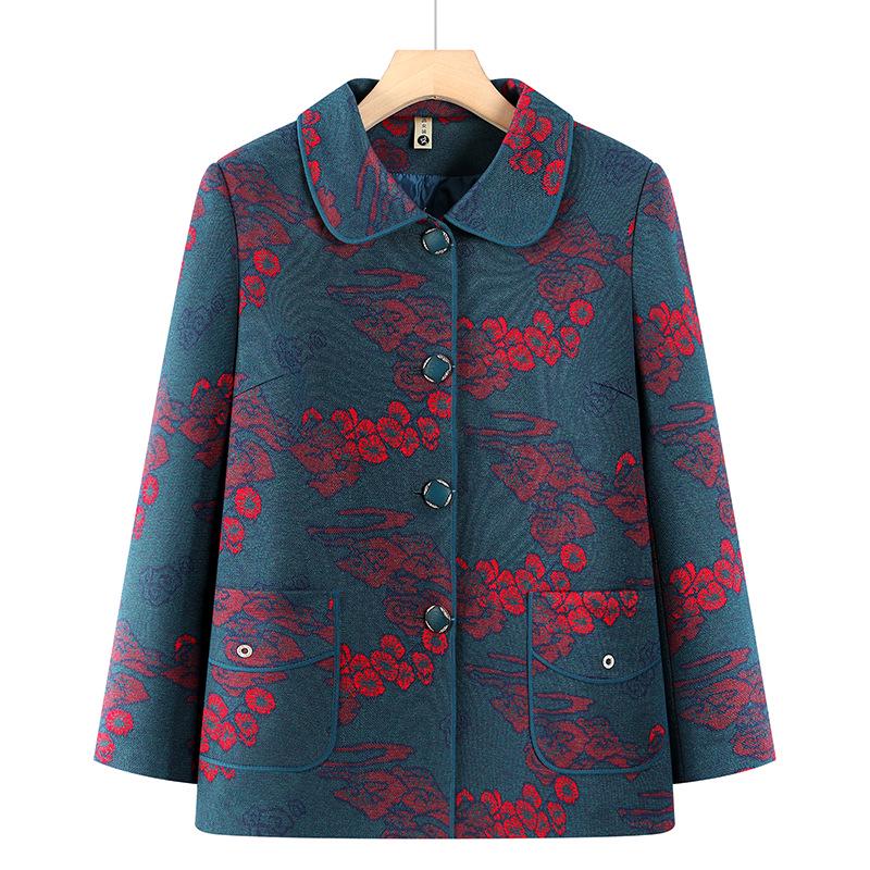 

2026 Floral Print Plus Size Jacket for Mid-aged and Elderly Women - Red/Blue, Spring/Autumn Loose Top 4XL (135-145 catty) цветочный/зелёный