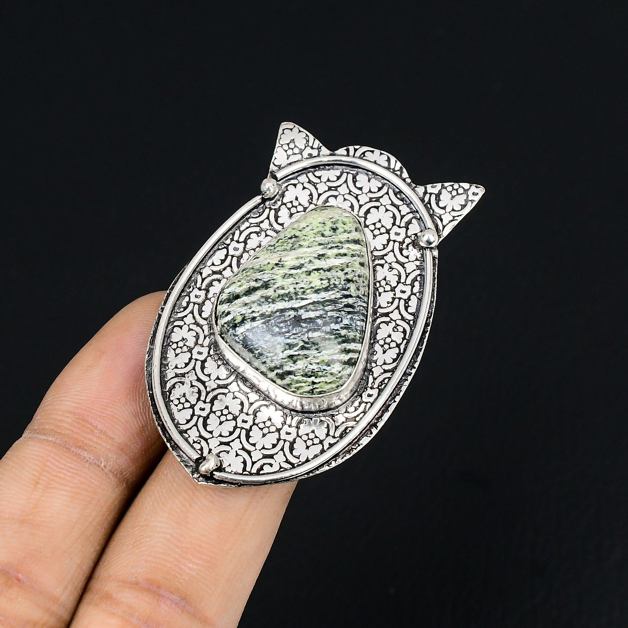 Natural Green Swiss Opal Gemstone 925 Silver Statement Ring Size 8.5 For Women 8.5