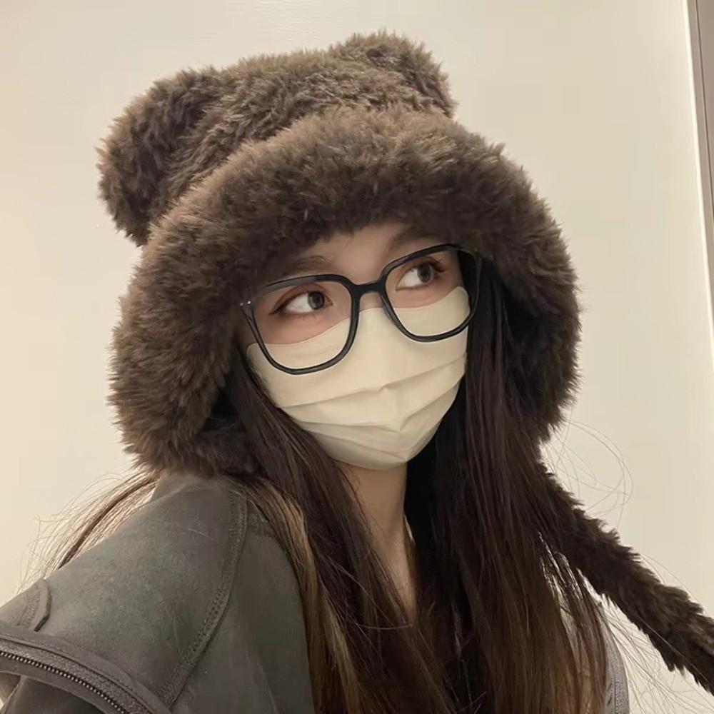 Bear Ear Knitted Woolen Hat Cold-proof Ear Protection Cap Cute Winter Bomber Hat  Outdoor